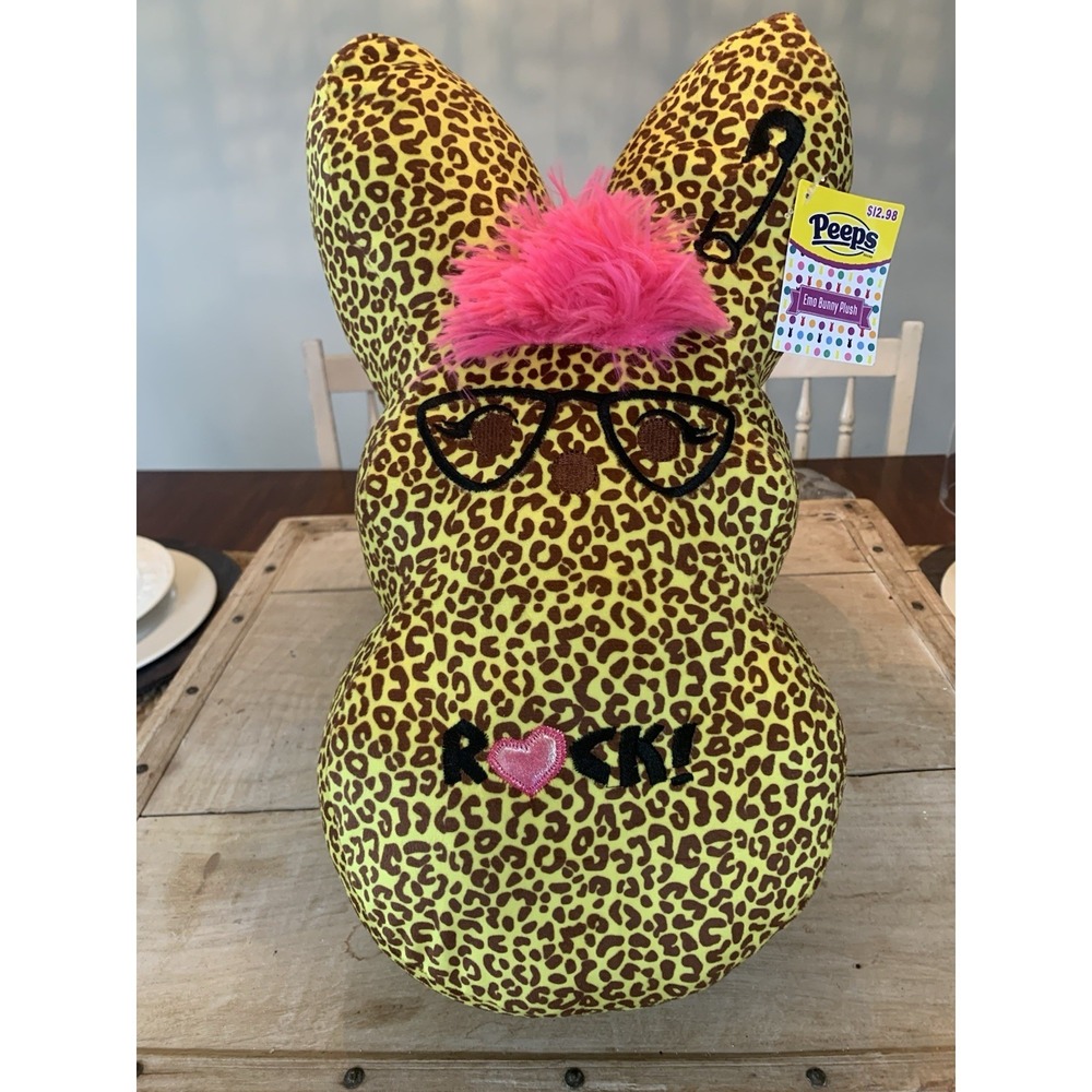 Peeps EMO Punk Rock Bunny Yellow Hot Pink Cheetah Leopard Print 16" Easter Plush